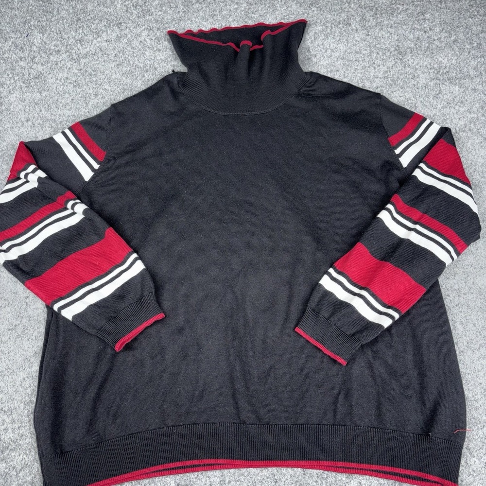 Alfred Dunner Womens 3XL Black Turtleneck Sweater Red Stripe Long Sleeve Knit